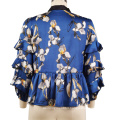 Custom Printed Long Sleeves Satin Ruffles Shirts Casual Blouses Tops For Women